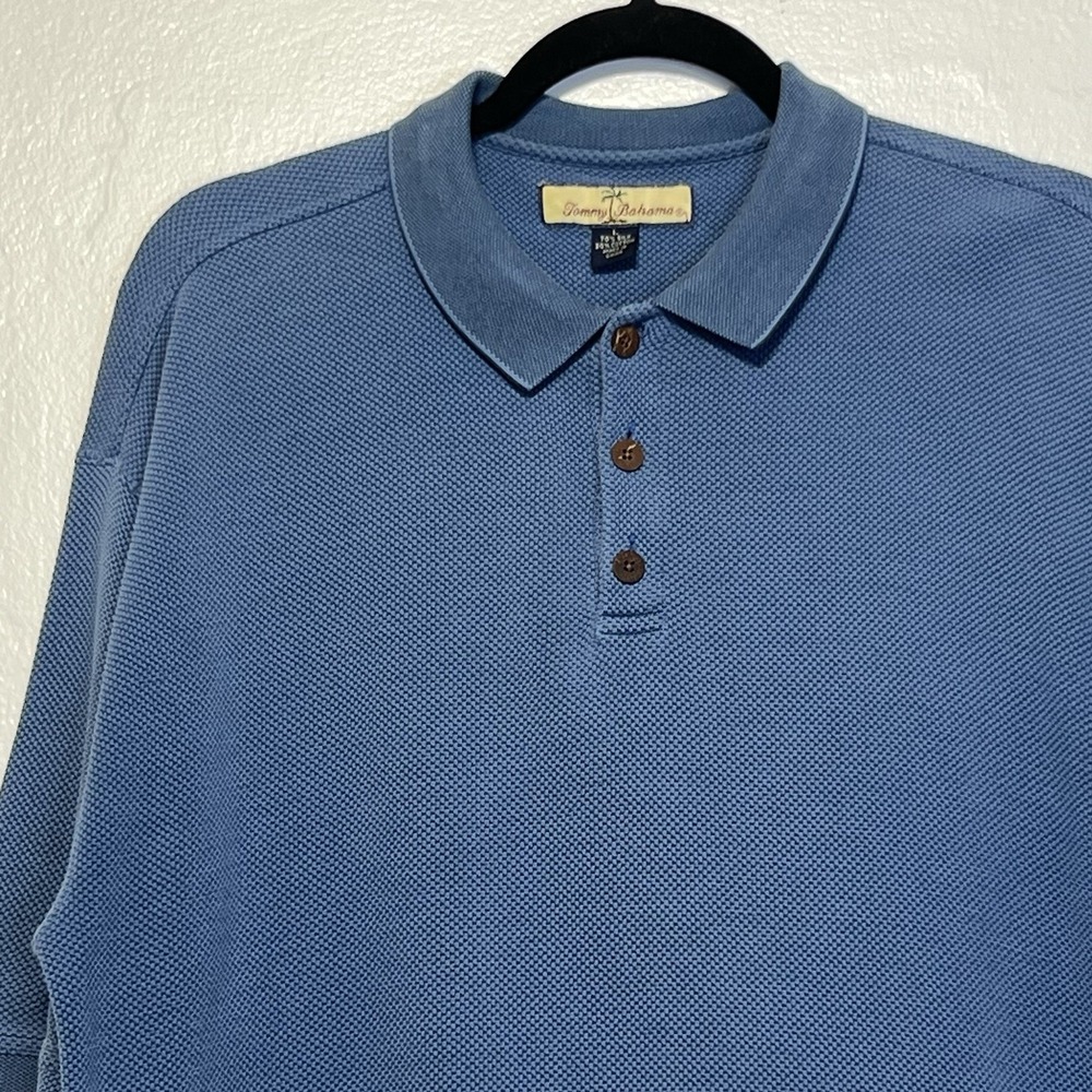 Tommy Bahama Men's Medium Blue Silk Blend w/ Marlin Logo Short Sleeve Polo Shirt - Picture 3 of 11